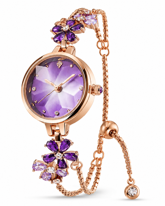 Amethyst Blossom Quartz Rose Gold Bracelet Watch