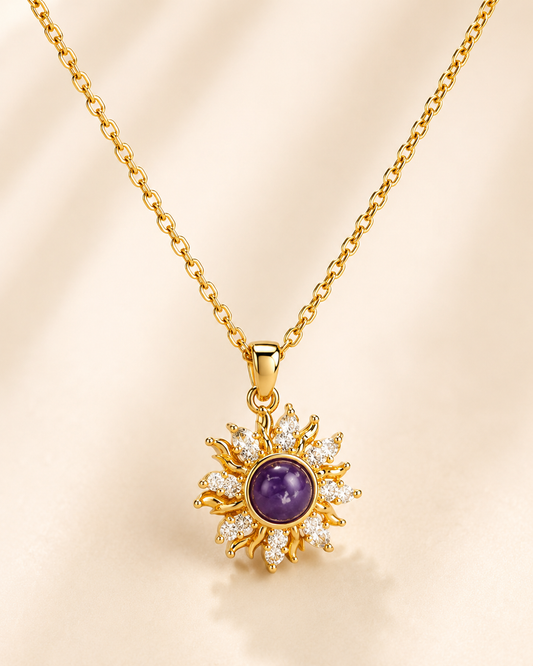 Purple Gemstone Sunburst Pendant Necklace