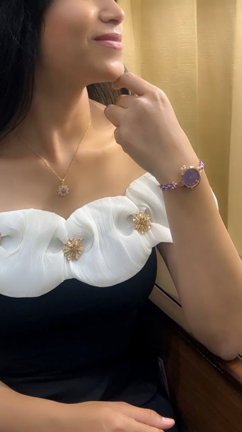 Amethyst Blossom Quartz Rose Gold Bracelet Watch