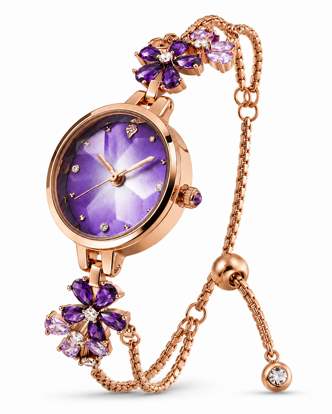Amethyst Blossom Quartz Rose Gold Bracelet Watch