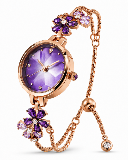 Amethyst Blossom Quartz Rose Gold Bracelet Watch