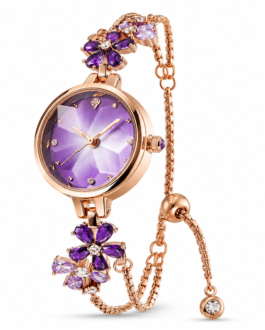 Amethyst Blossom Quartz Rose Gold Bracelet Watch